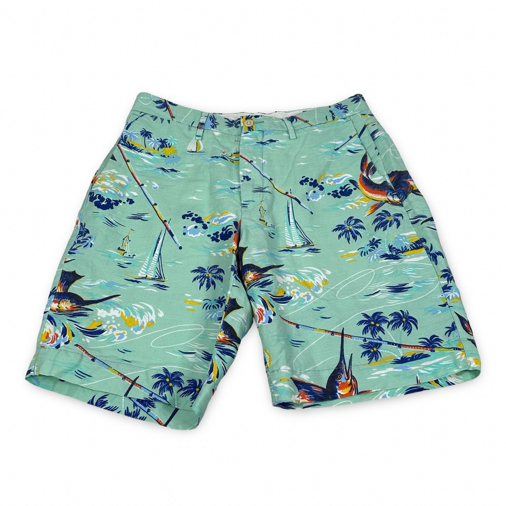 Polo Ralph Lauren Mens 30 Marlin Fishing Tropical Linen Cotton Shorts Mint Green